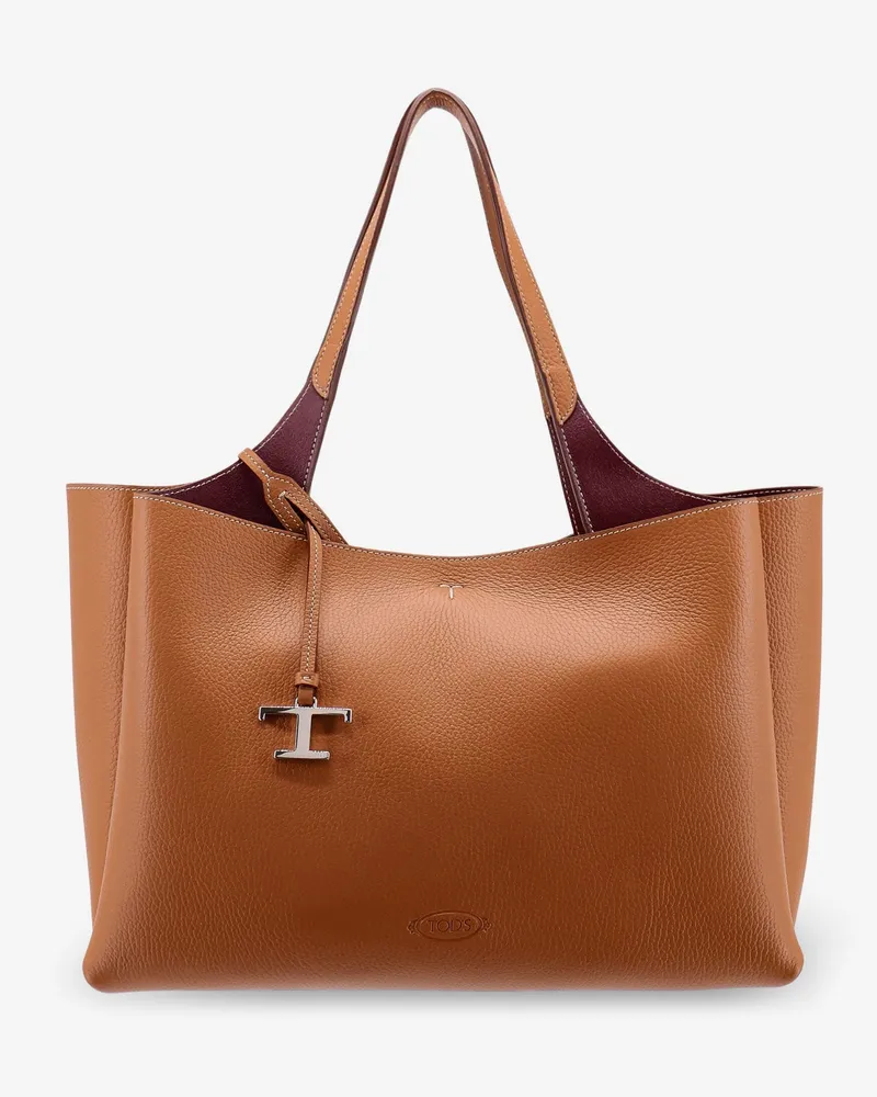 TOD'S Medium leather shoulder bag with double leather handle, internal pockets and logo engraving -  - gender_Woman Beige