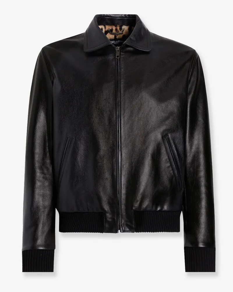 Dolce & Gabbana Giubbino in pelle con fodera animalier -  - gender_Man Black