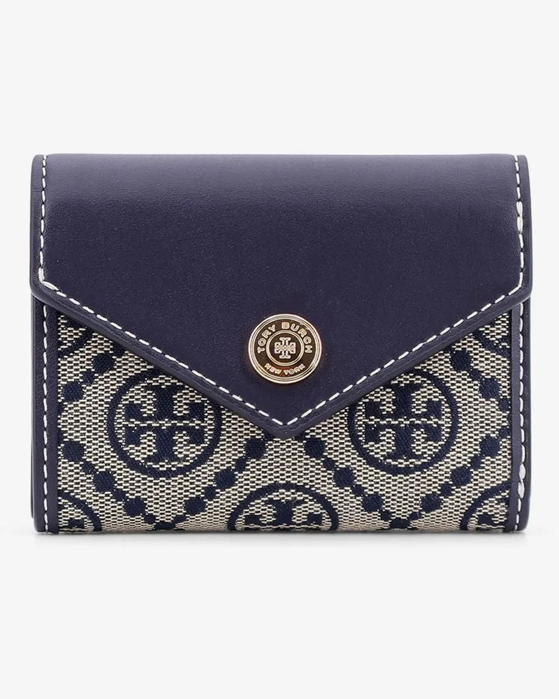 Tory Burch T Monogram Envelope leather and T monogram fabric wallet -  - gender_Woman Blue