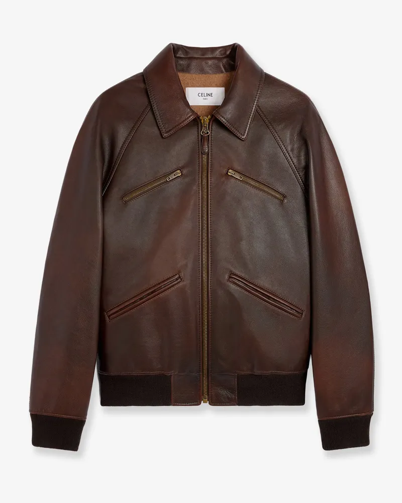 Celine Leather jacket with wool lining -  - gender_Man Brown