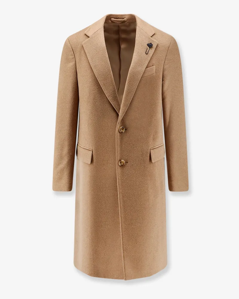 LARDINI Camel hair coat with iconic brooch -  - gender_Man Brown