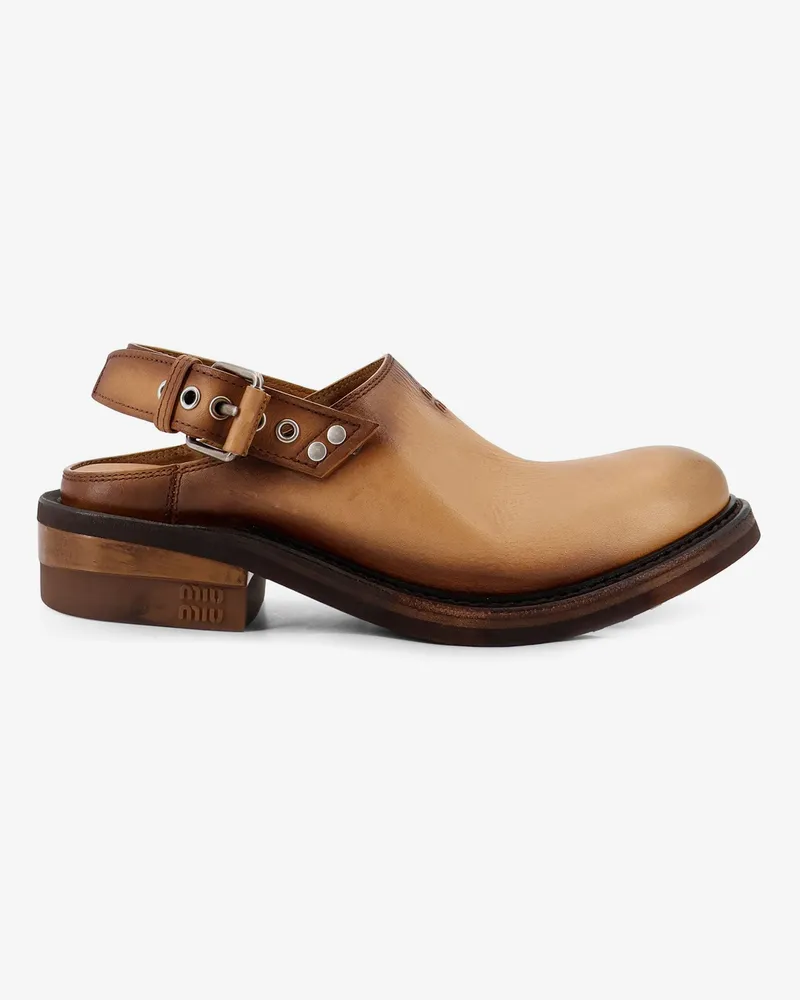 Miu Miu Foule Leather Sabot Sandals -  - gender_Woman Brown