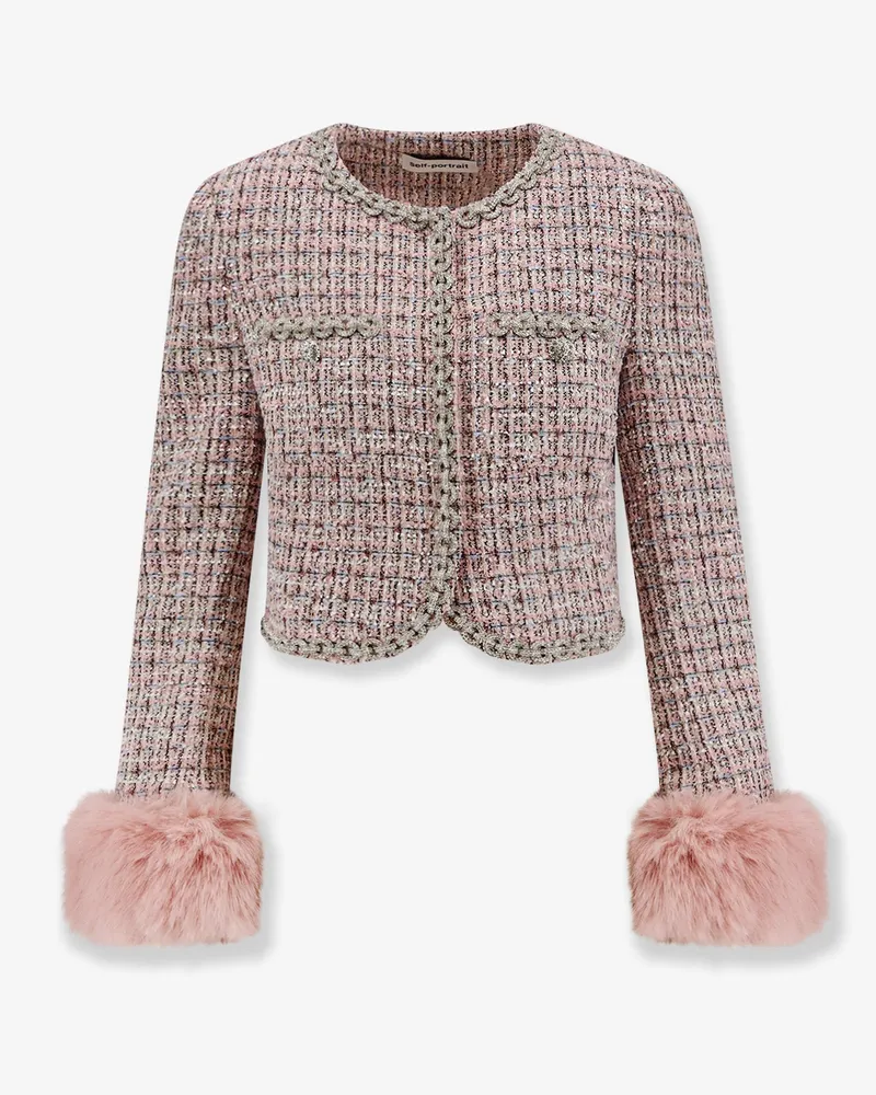 Self-Portrait Bouclé fabric blazer with jewels profiles -  - gender_Woman Pink