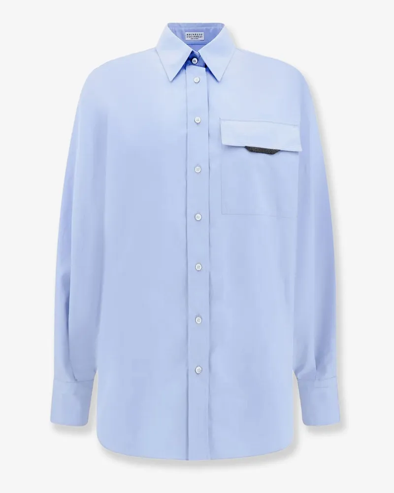 Brunello Cucinelli Cotton shirt with bow -  - gender_Woman Blue