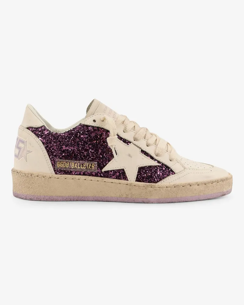 Golden Goose Ball Star leather sneakers with glittered insert -  - gender_Woman Purple