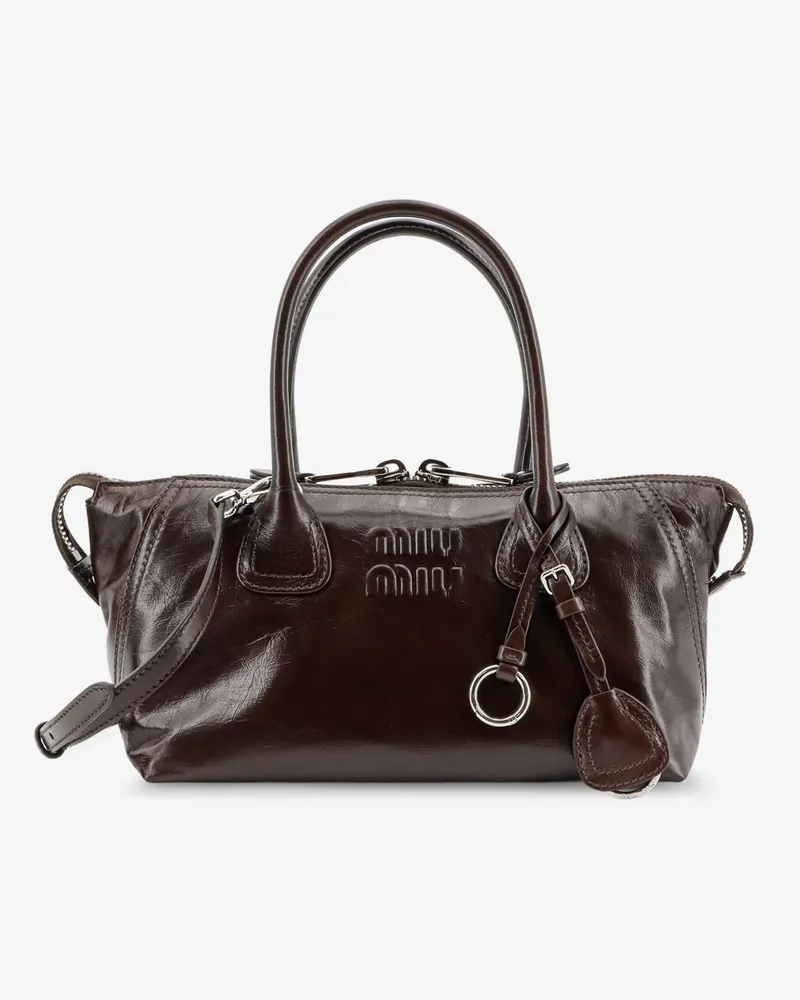 Miu Miu Leather handbag with embossed lettering logo -  - gender_Woman Brown