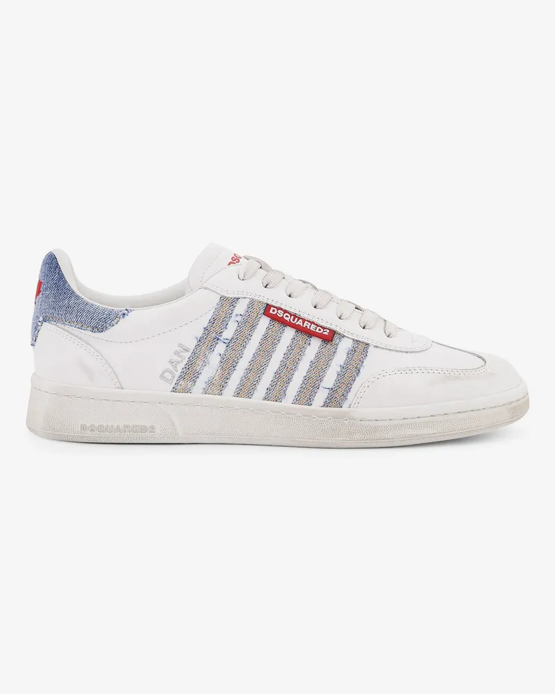 Dsquared2 Low-top leather sneakers with denim profiles -  - gender_Man White