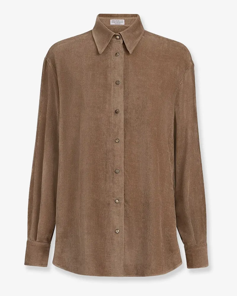 Brunello Cucinelli Fluid corduroy shirt with Monili -  - gender_Woman Beige