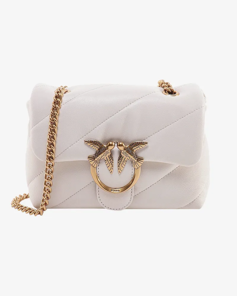 Pinko Matelassé leather shoulder bag with iconic love birds buckle -  - gender_Woman White