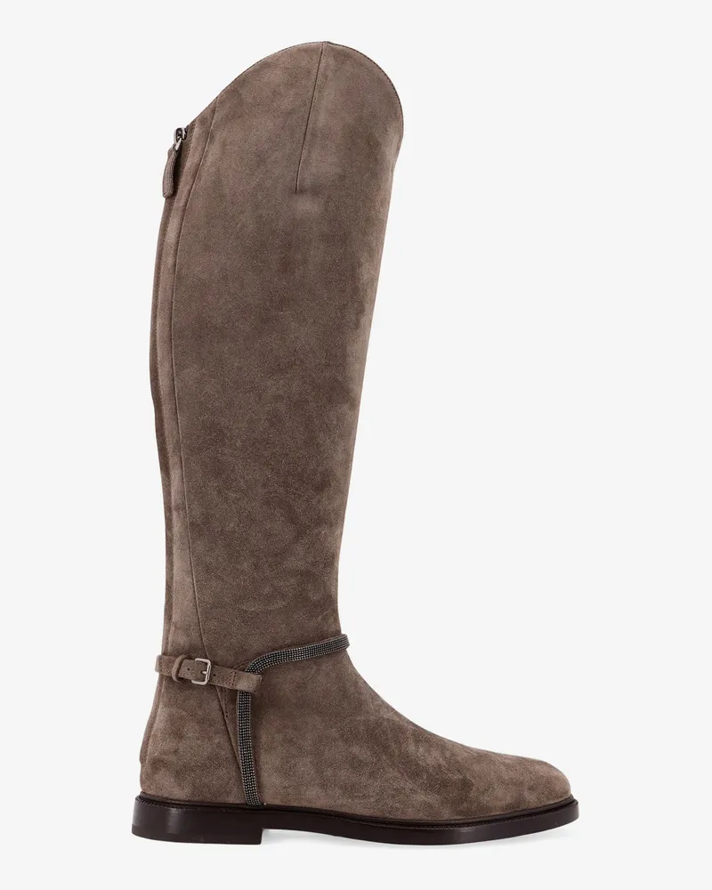 Brunello Cucinelli Suede boots with Monili detail -  - gender_Woman Grey