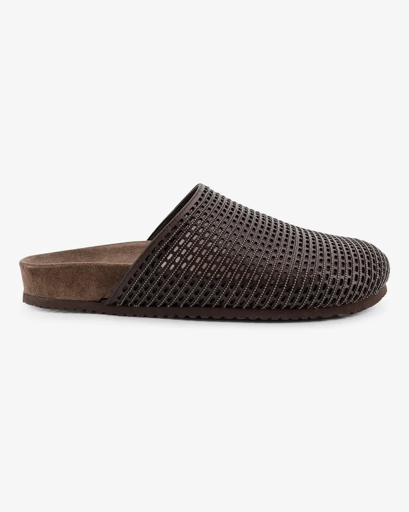 Brunello Cucinelli Leather sandals with Precious Net detail -  - gender_Woman Brown