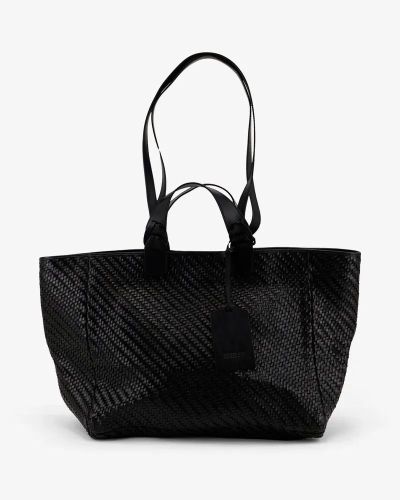 IBELIV Elmio Medium vegetable leather shoulder bag with woven pattern -  - gender_Woman Black