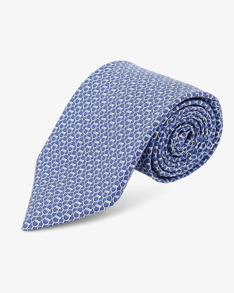 Ferragamo Silk tie with Intreccio print -  - gender_Man Blue