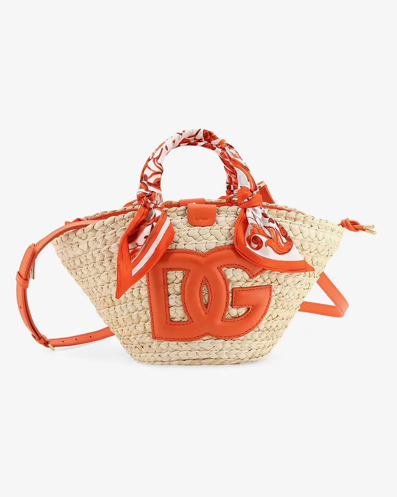 Dolce & Gabbana Maiolica shoulder bag in leather and raffia -  - gender_Woman Orange