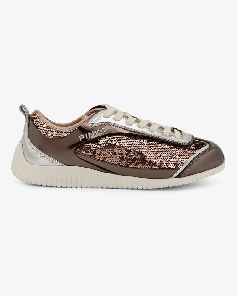 Pinko Reby 10 mirror fabric sneakers with sequins -  - gender_Woman Brown