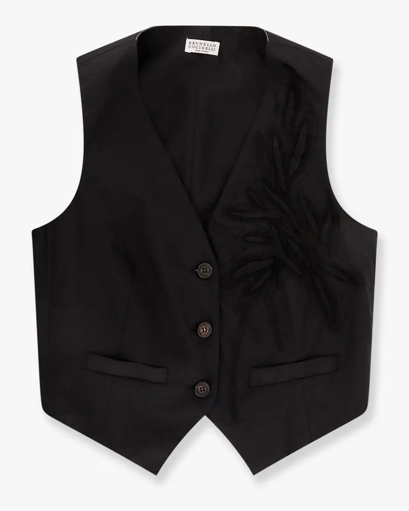 Brunello Cucinelli Techno cotton poplin vest with herbarium appliquã© and monili -  - gender_Woman 