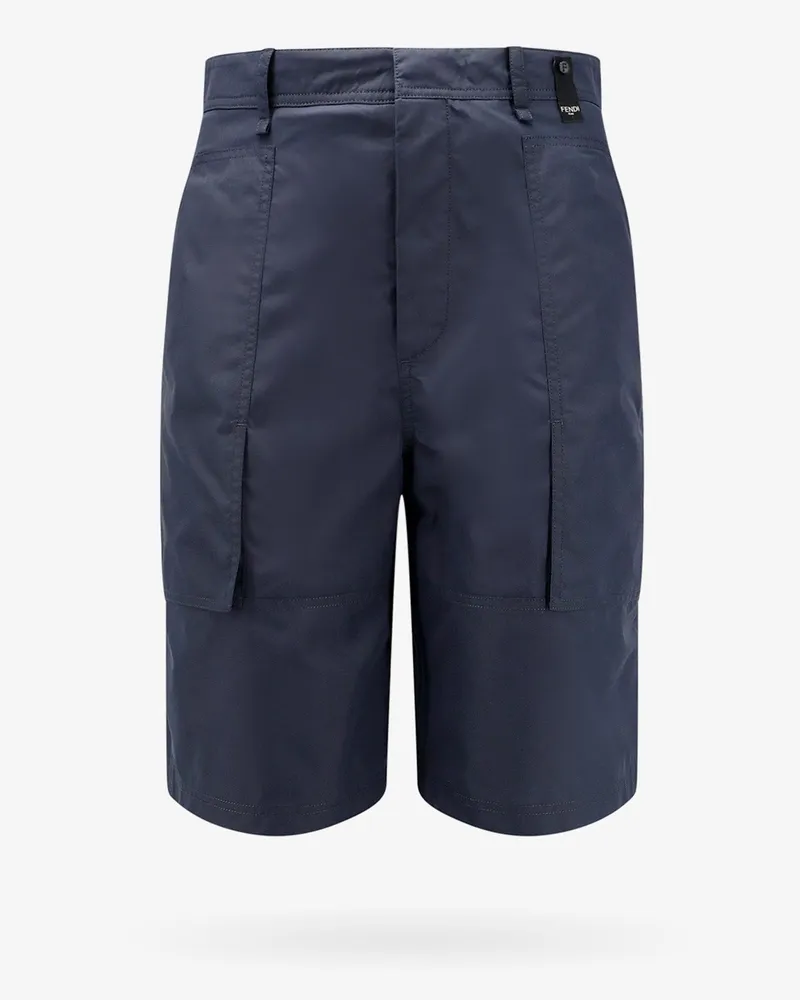 Fendi Cotton blend bermuda shorts with ff detail -  - gender_Man Blue