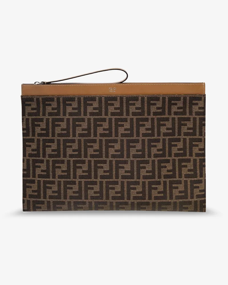 Fendi FF Jacquard Fabric Flat Pouch Large -  - gender_Man Brown