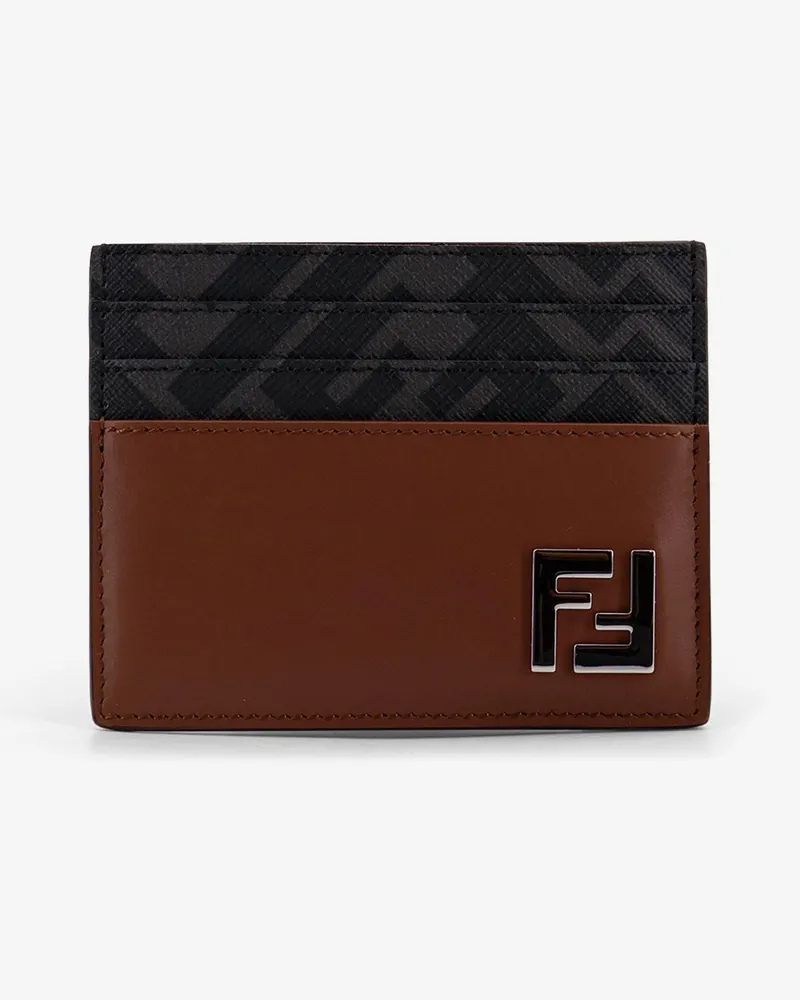 Fendi Leather and FF fabric card holder -  - gender_Man Brown