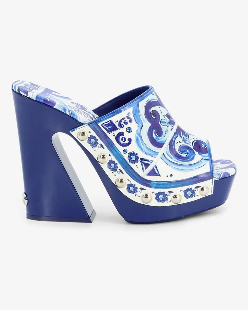 Dolce & Gabbana Maiolica print shiny leather sandals -  - gender_Woman Blue