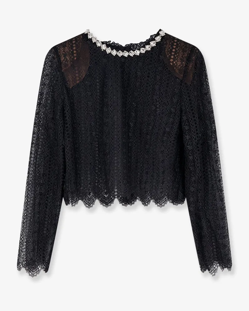 Self-Portrait Lace top with rhinestones -  - gender_Woman Black