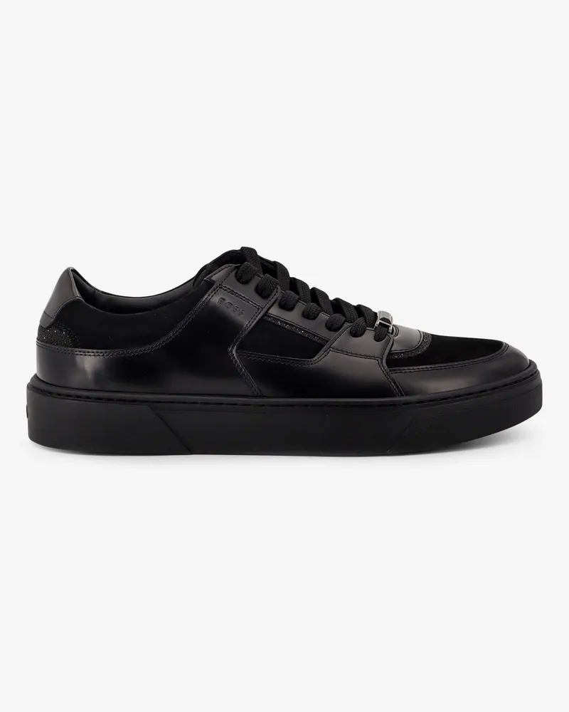 HUGO BOSS Low-top leather sneakers with rhinestone detail -  - gender_Man Black