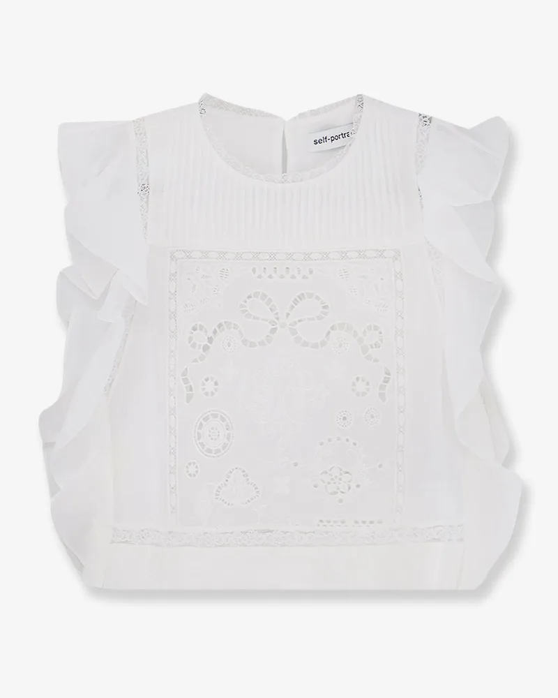 Self-Portrait Ramie top with lace inserts -  - gender_Woman White