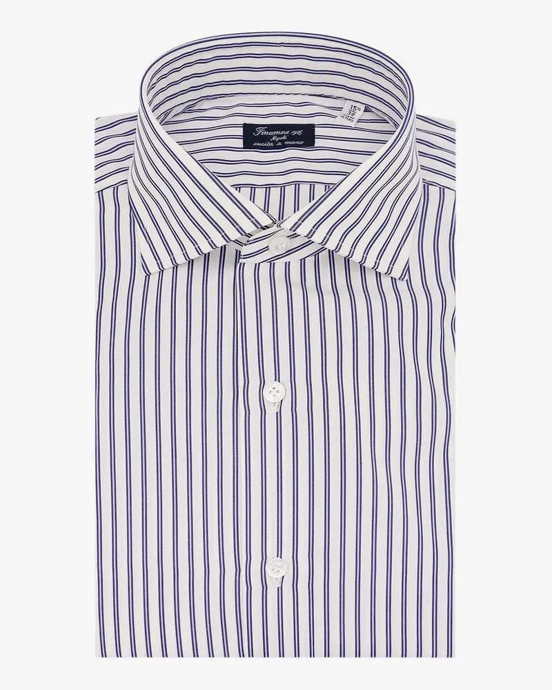 Finamore 1925 Cotton shirt with striped motif -  - gender_Man Blue