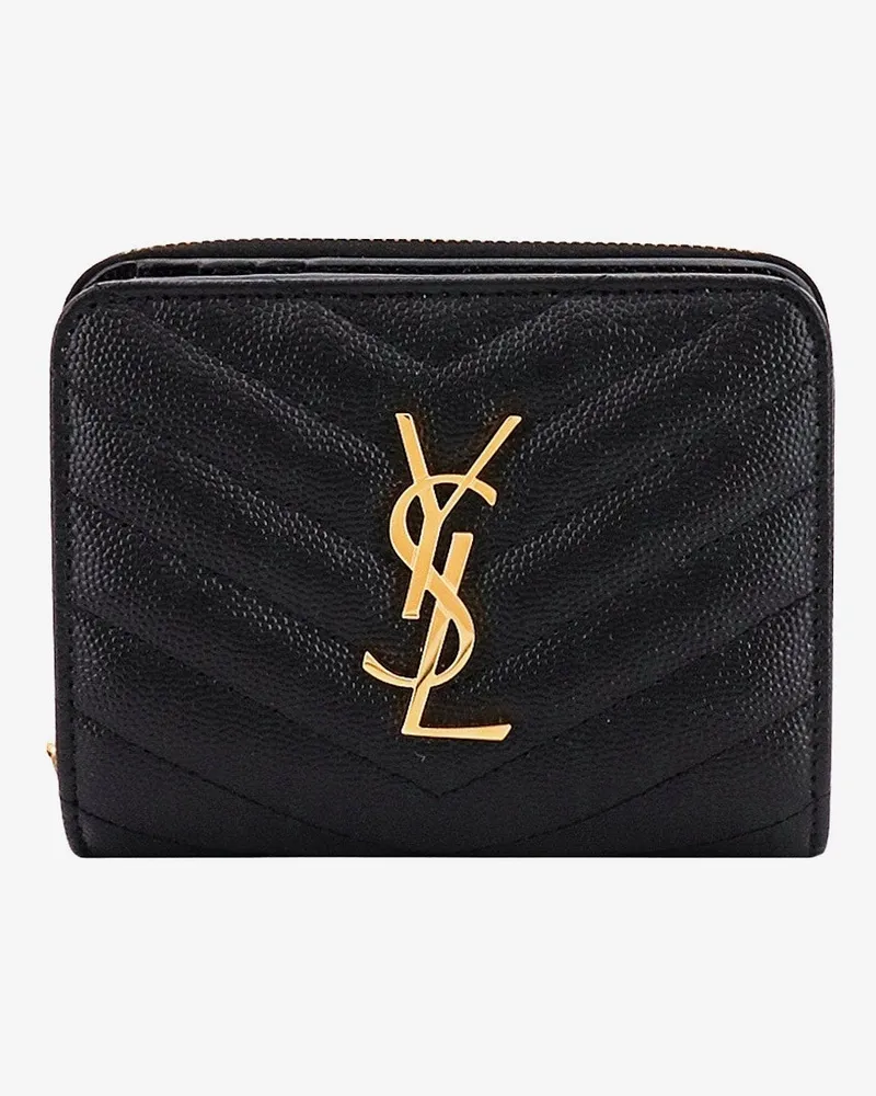 Saint Laurent Quilted leather wallet with metal Cassandre logo -  - gender_Woman Black