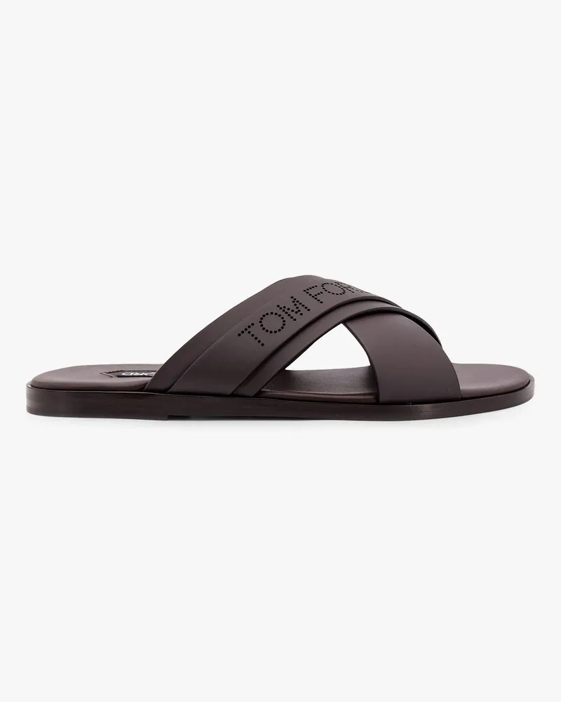 Tom Ford Leather sandals with perforated logo detail -  - gender_Man Brown