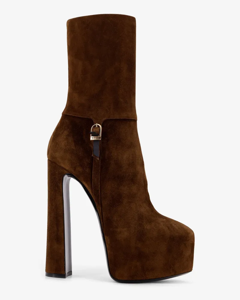 Saint Laurent Nico suede plateau ankle boots -  - gender_Woman Brown