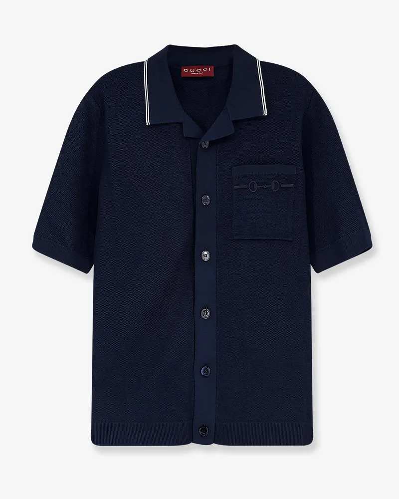 Gucci Viscose blend polo shirt with front Horsebit embroidery -  - gender_Man Blue