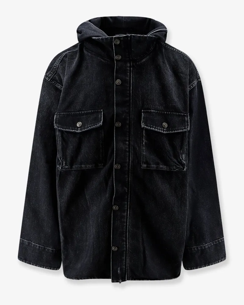 Balenciaga Black denim jacket with embroidered logo on the front -  - gender_Man Black