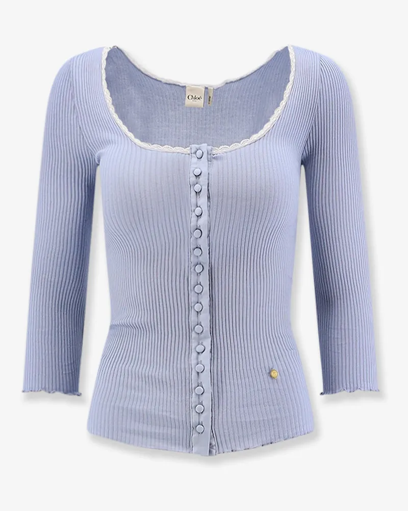 Chloé Ribbed cotton shirt with lace insert -  - gender_Woman Blue
