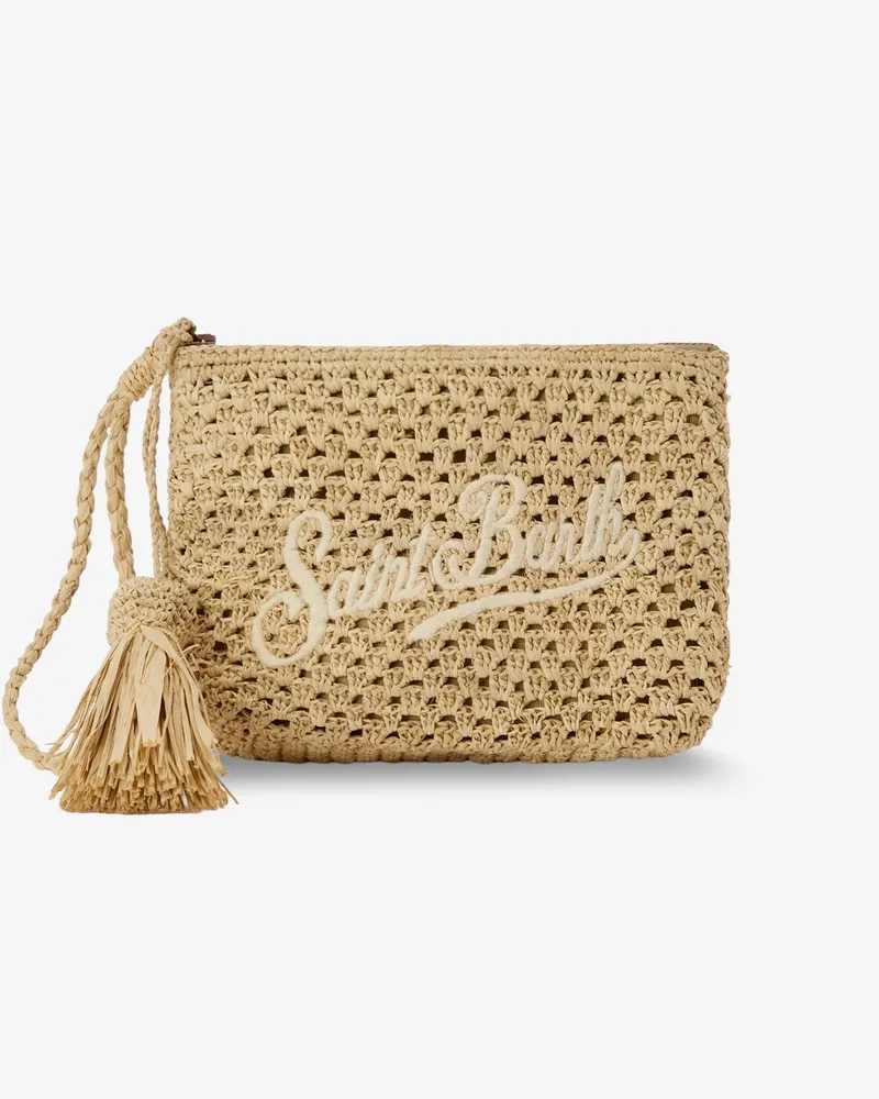 MC2 Saint Barth Woven raffia clutch bag with embroidered logo -  - gender_Woman Beige
