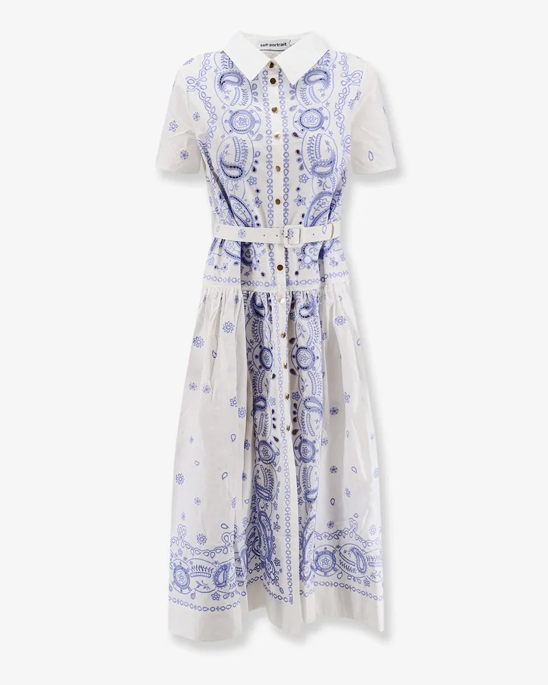 Self-Portrait Long cotton dress with all-over contrasting embroidery -  - gender_Woman White