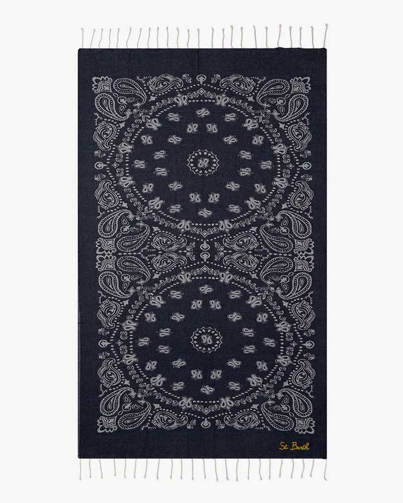 MC2 Saint Barth Foutas J N cotton beach towel with Logo print -  - gender_Man Black