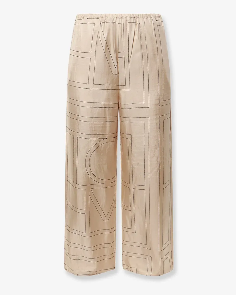 Totême Silk trousers with monogram logo embroidery -  - gender_Woman Beige