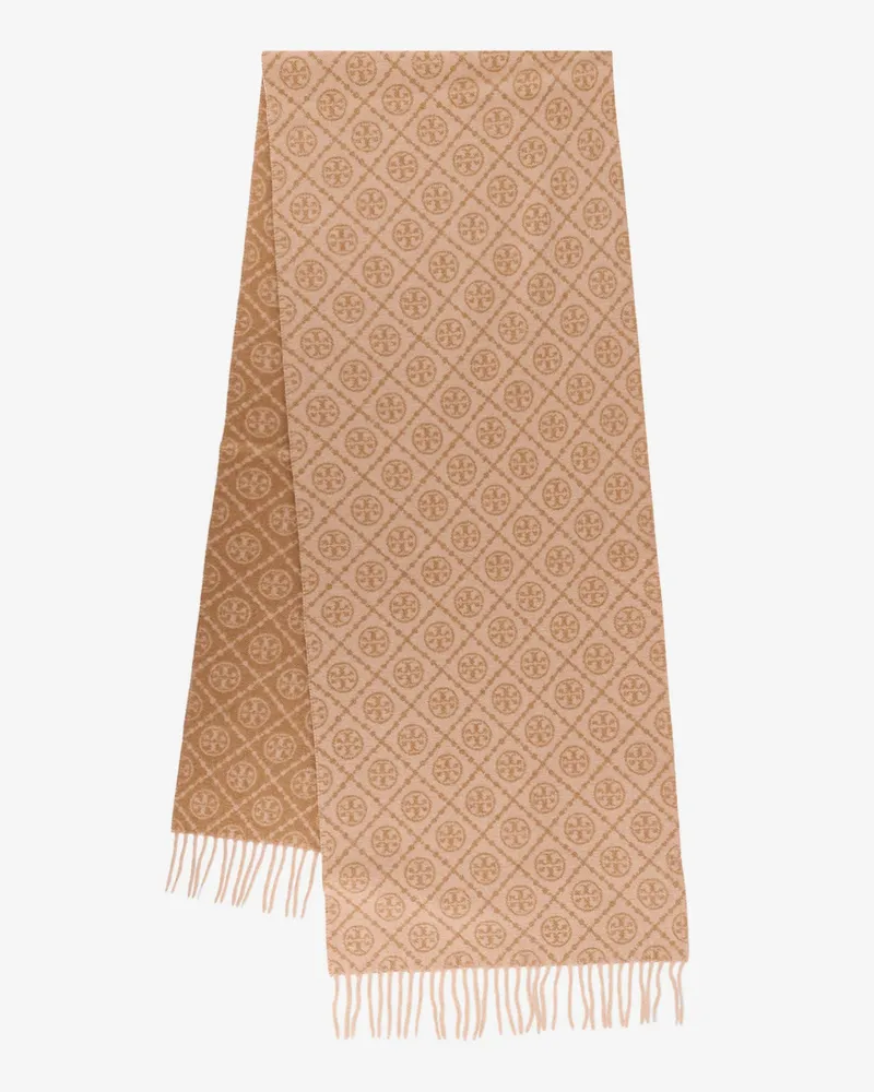 Tory Burch Wool and cashmere T Monogram Oblong scarf -  - gender_Woman Beige