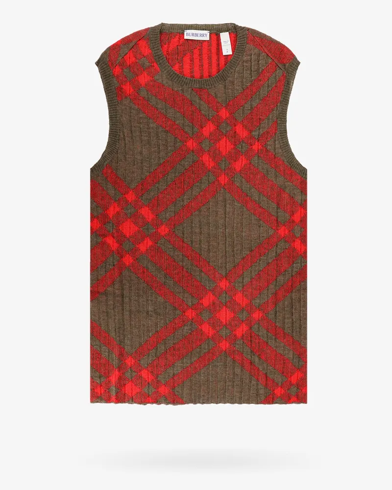 Burberry Ribbed vest with check intarsia -  - gender_Woman Red