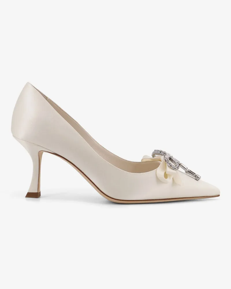Jimmy Choo Auria satin pumps with crystal bow detail -  - gender_Woman White