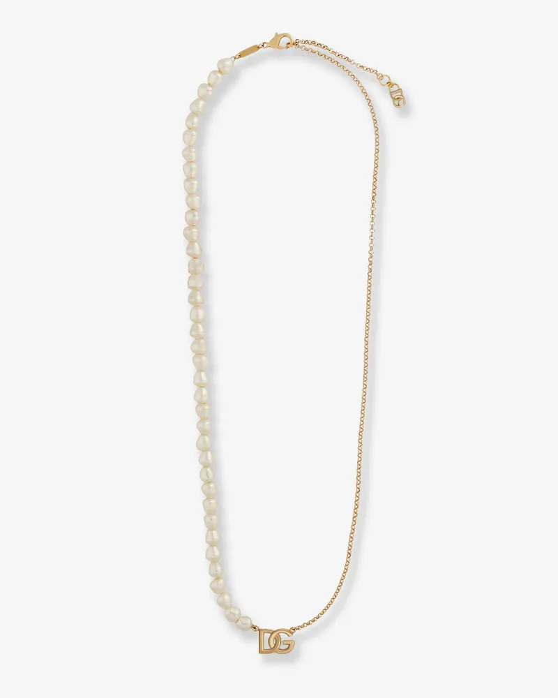 Dolce & Gabbana Brass necklace with pearls and DG logo -  - gender_Woman Gold