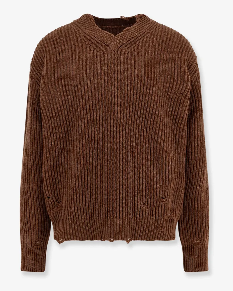 Maison Margiela Wool blend sweater with distressed effect -  - gender_Man Brown