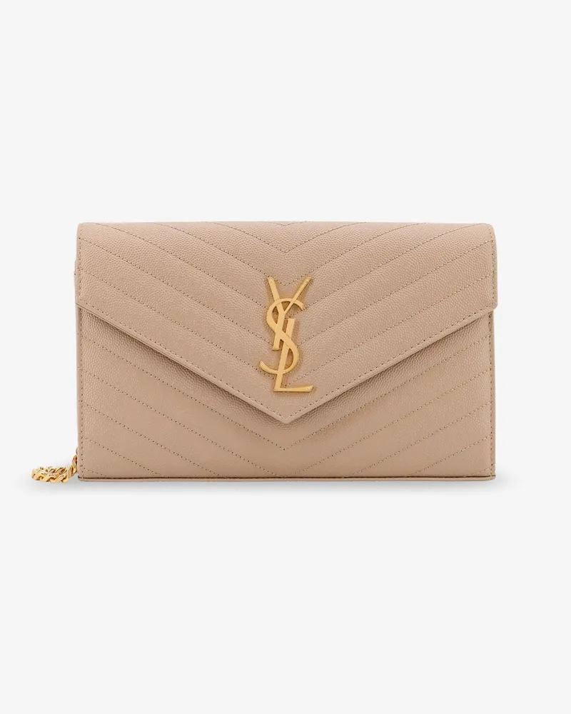 Saint Laurent Leather crossbody bag with metal Cassandre logo -  - gender_Woman Beige