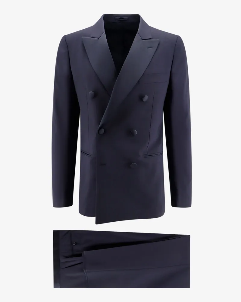 LARDINI Stretch wool suit with satin profiles -  - gender_Man Blue