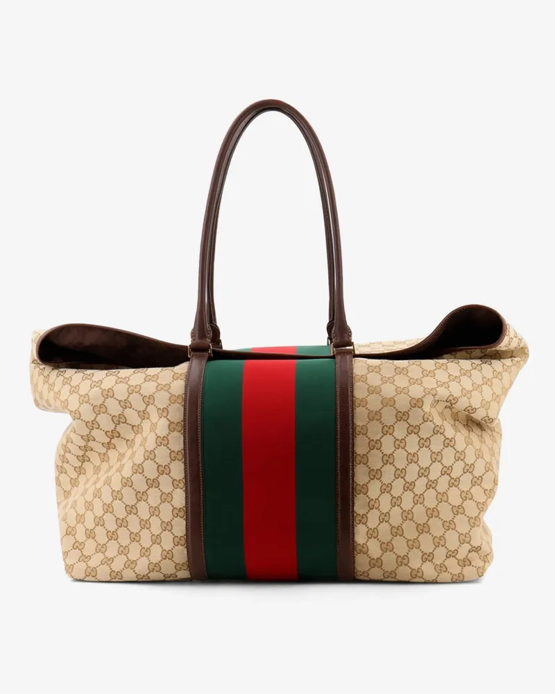 Gucci GG fabric travel bag with Web detail on the front -  - gender_Man Beige