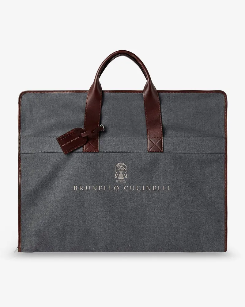 Brunello Cucinelli Technical fabric and leather garment bag -  - gender_Man Grey