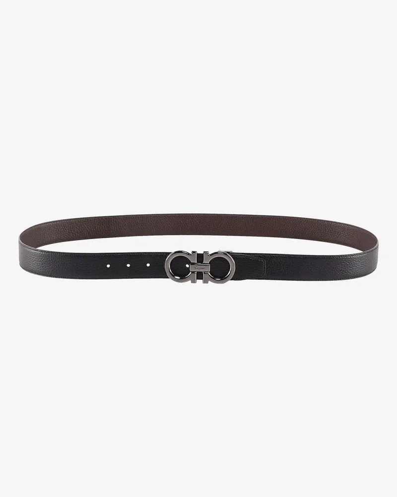 Ferragamo Textured leather belt with iconic Gancini buckle -  - gender_Man Black