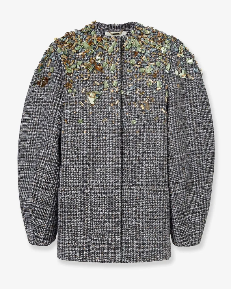Fendi Check tweed blouson with FF belt -  - gender_Woman Grey