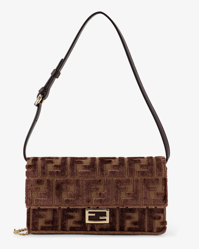 Fendi Wallet On Chain Baguette FF velvet jacquard bag -  - gender_Woman Brown